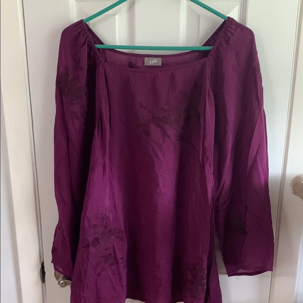 J. Jill wine/purple embroidered Puff Sleeve Blouse